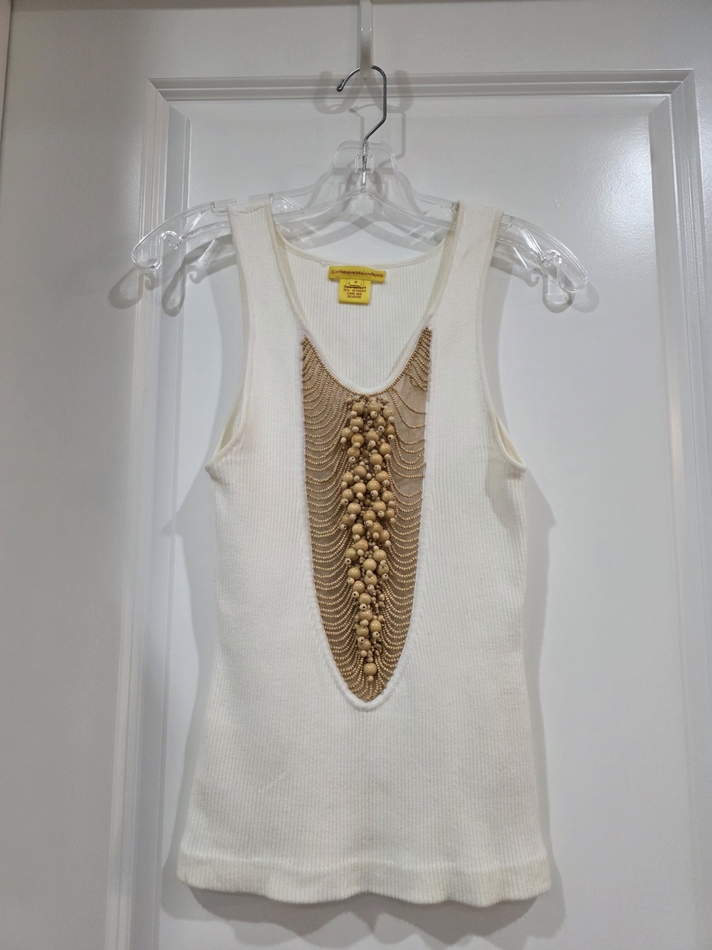 Catherine Malandrino Ivory Tank with Tan Beaded Inset